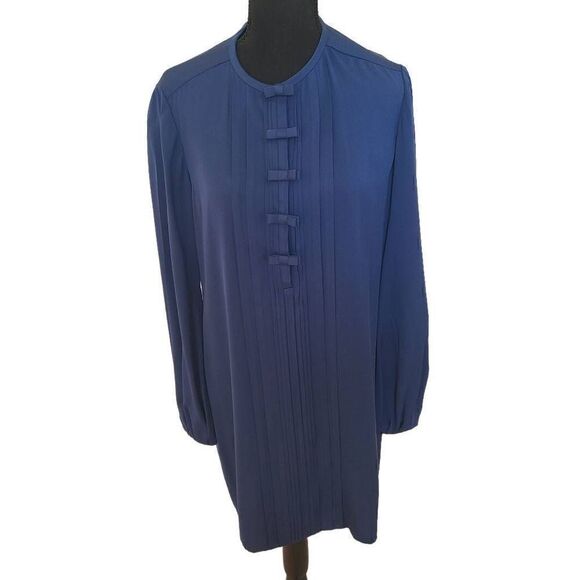 Diane Von Furstenberg Womens Blue Silk Blend Tux Pleats Bow Accents Dress Size 6 - Picture 1 of 12